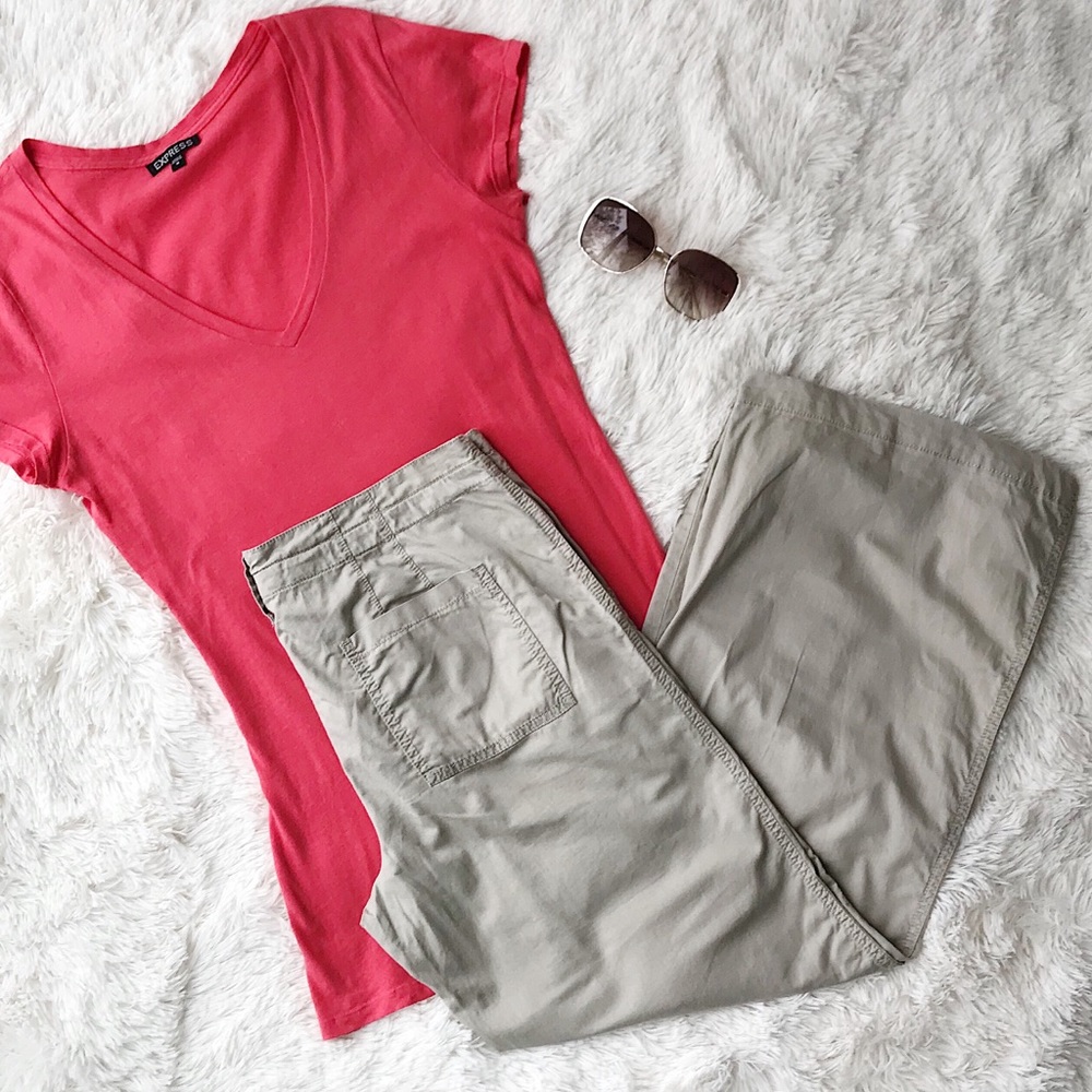 Loft tan drawstring pants wide leg  size 8